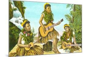 Hawaiian Hula Dancers with Guitar and Ukuleles-null-Mounted Art Print