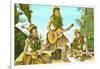 Hawaiian Hula Dancers with Guitar and Ukuleles-null-Framed Art Print