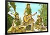 Hawaiian Hula Dancers with Guitar and Ukuleles-null-Framed Art Print