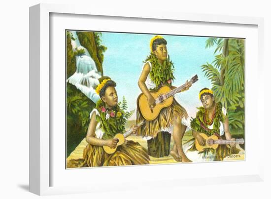 Hawaiian Hula Dancers with Guitar and Ukuleles-null-Framed Art Print