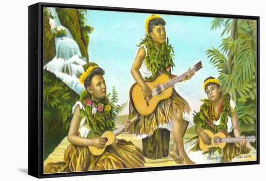 Hawaiian Hula Dancers with Guitar and Ukuleles-null-Framed Stretched Canvas