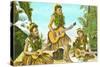 Hawaiian Hula Dancers with Guitar and Ukuleles-null-Stretched Canvas