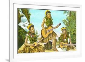 Hawaiian Hula Dancers with Guitar and Ukuleles-null-Framed Premium Giclee Print