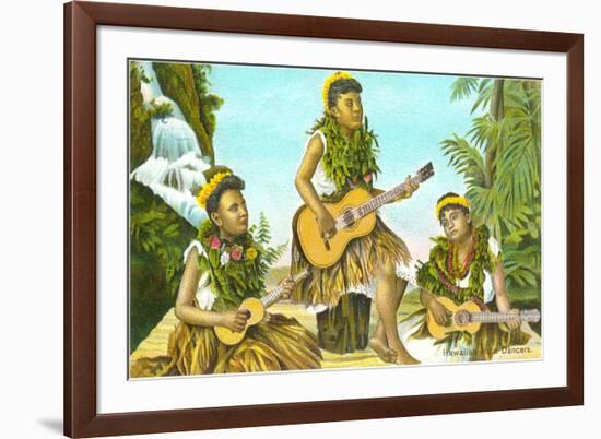 Hawaiian Hula Dancers with Guitar and Ukuleles-null-Framed Premium Giclee Print