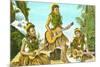 Hawaiian Hula Dancers with Guitar and Ukuleles-null-Mounted Premium Giclee Print