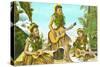 Hawaiian Hula Dancers with Guitar and Ukuleles-null-Stretched Canvas