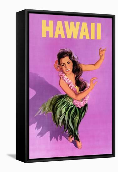 Hawaiian Hula Girl Vintage Travel Poster-Piddix-Framed Stretched Canvas