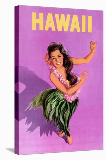 Hawaiian Hula Girl Vintage Travel Poster-Piddix-Stretched Canvas