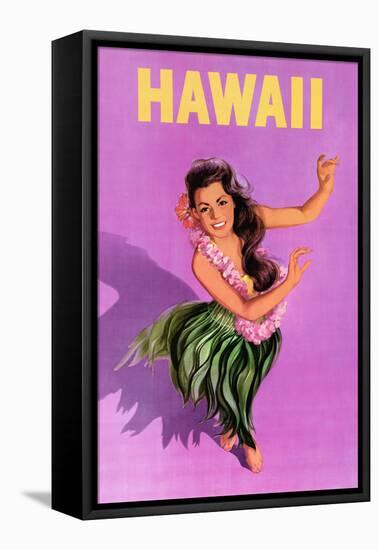 Hawaiian Hula Girl Vintage Travel Poster-Piddix-Framed Stretched Canvas