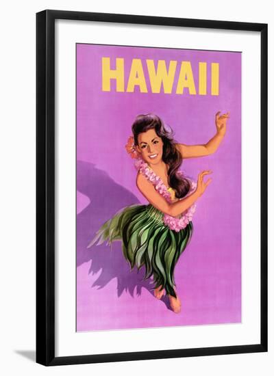 Hawaiian Hula Girl Vintage Travel Poster-Piddix-Framed Premium Giclee Print
