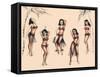 Hawaiian Hula Ladies Vintage Mid-Century Tattoo Flash-null-Framed Stretched Canvas