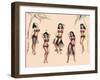 Hawaiian Hula Ladies Vintage Mid-Century Tattoo Flash-null-Framed Art Print