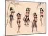 Hawaiian Hula Ladies Vintage Mid-Century Tattoo Flash-null-Mounted Art Print