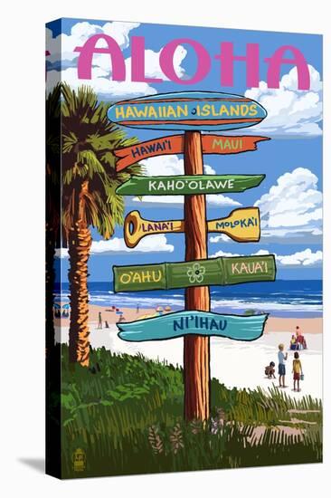 Hawaiian Islands - Destination Signpost-Lantern Press-Stretched Canvas