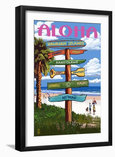 Hawaiian Islands - Destination Signpost-Lantern Press-Framed Art Print