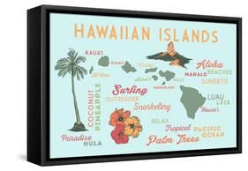 Hawaiian Islands - Typography and Icons-Lantern Press-Framed Stretched Canvas