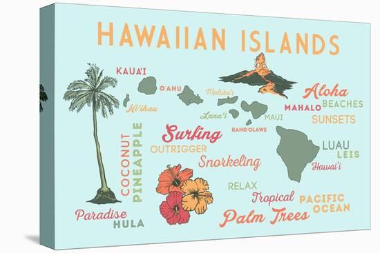 Hawaiian Islands - Typography and Icons-Lantern Press-Stretched Canvas