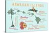 Hawaiian Islands - Typography and Icons-Lantern Press-Stretched Canvas