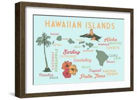 Hawaiian Islands - Typography and Icons-Lantern Press-Framed Art Print