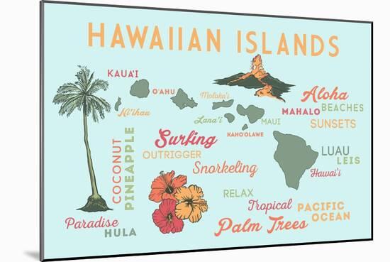 Hawaiian Islands - Typography and Icons-Lantern Press-Mounted Art Print