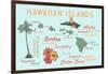 Hawaiian Islands - Typography and Icons-Lantern Press-Framed Art Print