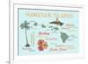 Hawaiian Islands - Typography and Icons-Lantern Press-Framed Premium Giclee Print