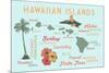 Hawaiian Islands - Typography and Icons-Lantern Press-Mounted Premium Giclee Print