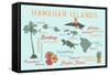 Hawaiian Islands (Version 2) - Typography and Icons-Lantern Press-Framed Stretched Canvas