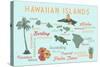 Hawaiian Islands (Version 2) - Typography and Icons-Lantern Press-Stretched Canvas