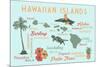 Hawaiian Islands (Version 2) - Typography and Icons-Lantern Press-Mounted Art Print