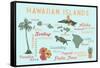 Hawaiian Islands (Version 2) - Typography and Icons-Lantern Press-Framed Stretched Canvas