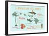 Hawaiian Islands (Version 2) - Typography and Icons-Lantern Press-Framed Art Print