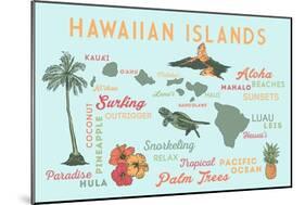 Hawaiian Islands (Version 2) - Typography and Icons-Lantern Press-Mounted Art Print