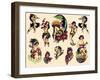 "Hawaiian Ladies" Vintage Sailor Tatooo Flash-Piddix-Framed Art Print