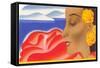 Hawaiian Lady with Hibiscus-null-Framed Stretched Canvas