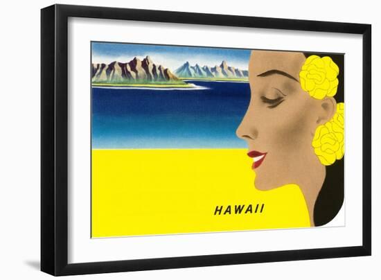 Hawaiian Lady with Islands, Graphics-null-Framed Art Print