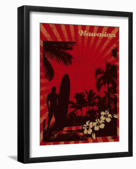 Hawaiian Vintage Surf Poster-locote-Framed Art Print