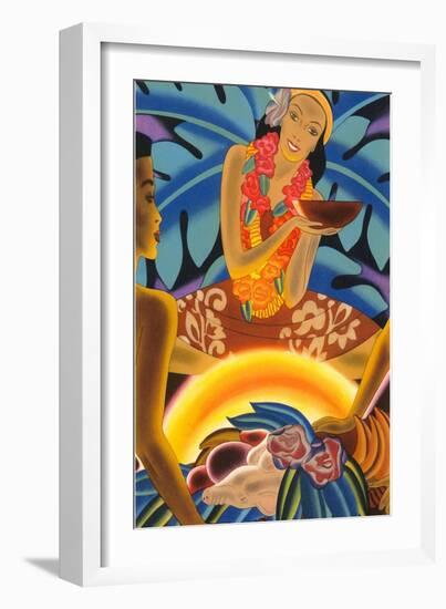 Hawaiian Woman at Luau, Graphics-null-Framed Art Print