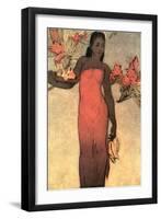 Hawaiian Woman with Fruit and Flowers-null-Framed Art Print