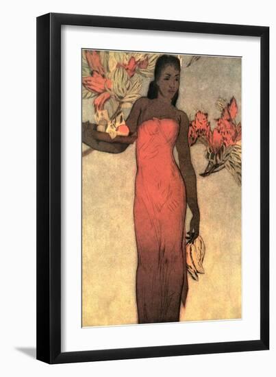 Hawaiian Woman with Fruit and Flowers-null-Framed Art Print