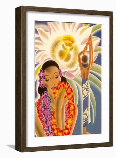 Hawaiian Woman with Passion Flower-null-Framed Art Print