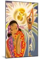 Hawaiian Woman with Passion Flower-null-Mounted Art Print
