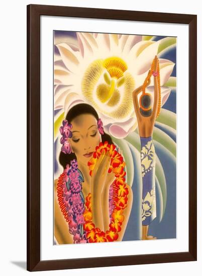 Hawaiian Woman with Passion Flower-null-Framed Art Print