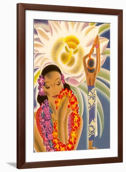 Hawaiian Woman with Passion Flower-null-Framed Art Print