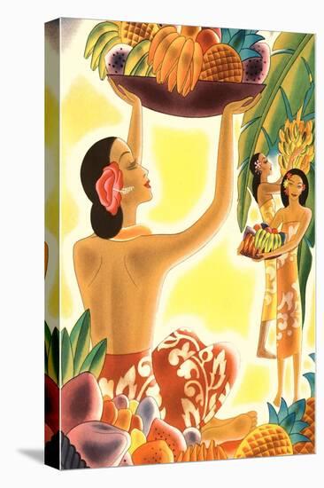 Hawaiian Women with Fruit, Graphics-null-Stretched Canvas