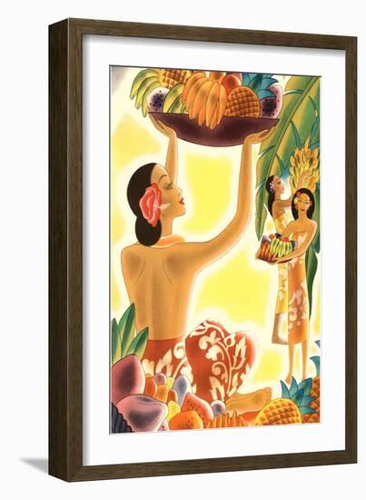 Hawaiian Women with Fruit, Graphics-null-Framed Art Print