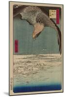 Hawk Flying Above a Snowy Landscape Along the Coastline.-Ando Hiroshige-Mounted Art Print