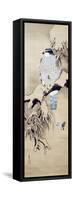 Hawk on Snowy Branch-Zeshin Shibata-Framed Stretched Canvas