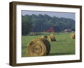 Hay Bales and Red Barn, Greenup, Kentucky, USA-Adam Jones-Framed Premium Photographic Print