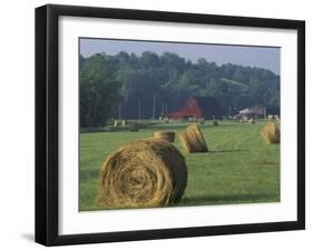 Hay Bales and Red Barn, Greenup, Kentucky, USA-Adam Jones-Framed Premium Photographic Print